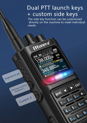 BTONERA BT-8000 Full-Band Ham Radio – 256CH Dual PTT Two-Way Radio with Airband, NOAA, Marine, and Scrambler