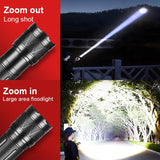 9000000LM Rechargeable Tactical LED Flashlight – 600W, Long-Range Beam, 12000mAh Power Bank, Waterproof & Zoomable