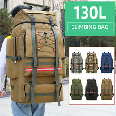 130L Waterproof Hiking Backpack – Heavy-Duty Outdoor Rucksack with Reflective Safety Strips & Molle System