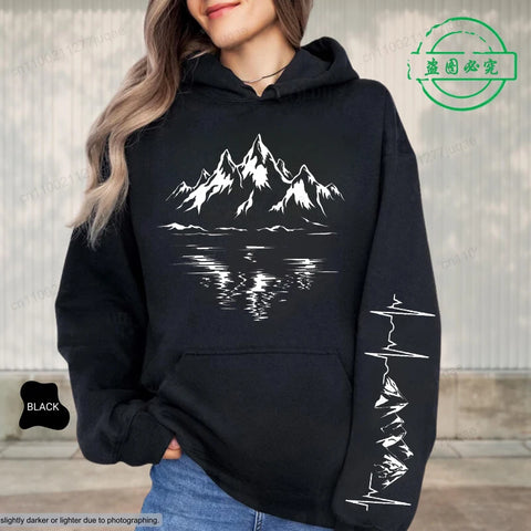 Women's Mountain Graphic Hoodie – Fleece-Lined Pullover for Hiking & Outdoor Adventure