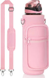 32 oz Motivational Water Bottle with Sleeve – Leakproof BPA-Free Bottle with Straw, Time Marker & Adjustable Strap Carrier (1L)
