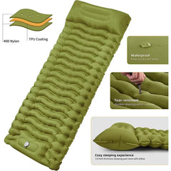 Ultra-Light Thickened Camping Air Mattress with Built-In Pillow & Pump – Compact & Durable Travel Sleeping Pad