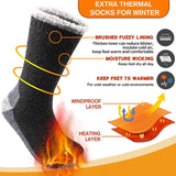 3 Pairs Merino Wool Thermal Socks for Men – Super Thick Winter Crew Socks with Fleece Terry Lining