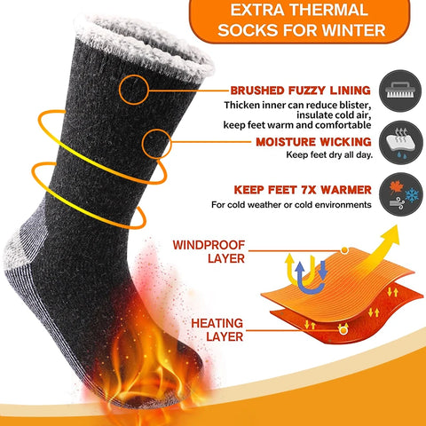 3 Pairs Merino Wool Thermal Socks for Men – Super Thick Winter Crew Socks with Fleece Terry Lining