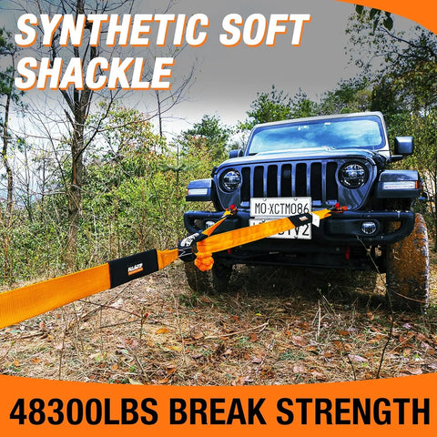 48,300 lbs Synthetic Soft Shackle & 66,000 lbs Recovery Ring Set – Heavy-Duty Off-Road Winch Recovery Kit (2 PCS)