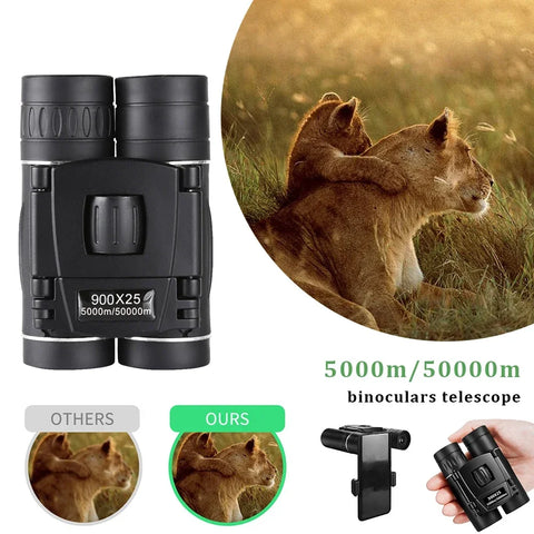 HD 900/1000x25 Long Range Folding Binoculars – Compact 9000M Mini Telescope with BAK4 Prism & FMC Optics