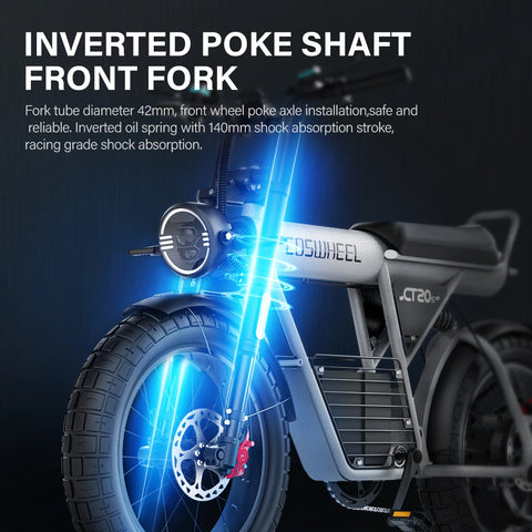 Coswheel CT20S 2000W Electric Dirt Bike – 60V 27.5Ah Fat Tire Ebike for Adults (20" Off-Road Tires, 161km Range)