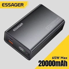 Essager 20000mAh 65W PD Power Bank – Fast Charging Portable Battery with Built-in Cables & LED Lamp