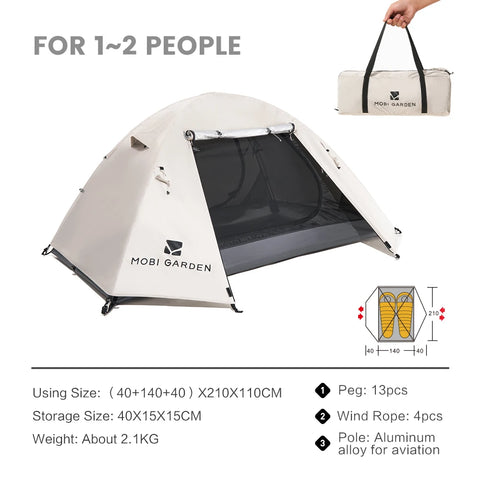 Mobi Garden 3–4 Person Waterproof Camping Tent – Double-Layer, UV & Rain Protection, Lightweight Trekking Shelter