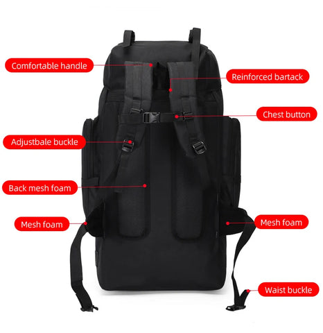 130L Waterproof Hiking Backpack – Heavy-Duty Outdoor Rucksack with Reflective Safety Strips & Molle System