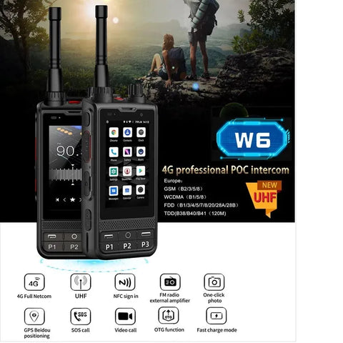 ANYSECU W6PLUS Android 10 4G LTE Network & Analog UHF Walkie Talkie | IP68 Waterproof, Zello & REAL-PTT Compatible