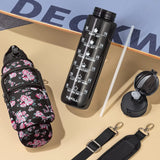 32 oz Motivational Water Bottle with Sleeve – Leakproof BPA-Free Bottle with Straw, Time Marker & Adjustable Strap Carrier (1L)