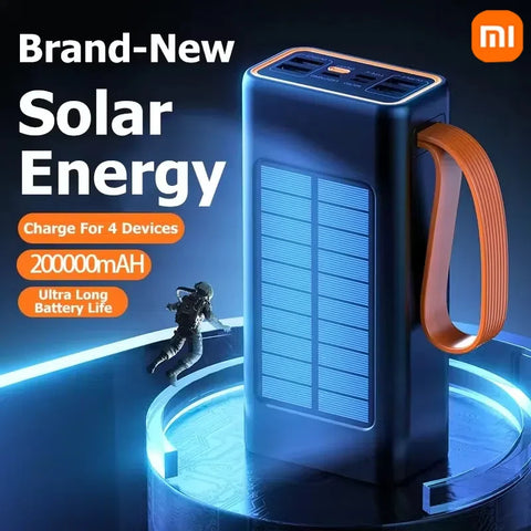 Xiaomi 200000mAh Solar Power Bank – High-Capacity External Battery with Built-in Cables & LED Light