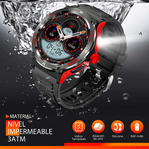 EIGIIS KT76 Smart Watch – 3ATM Waterproof Outdoor Fitness Tracker with Compass, Flashlight, Bluetooth Calling & Health Monitoring