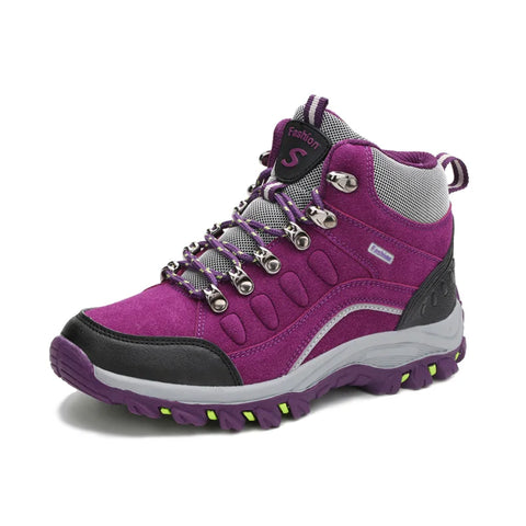 Women’s Outdoor Leather Hiking Boots – Ankle-High, Breathable, Lightweight Trekking Shoes