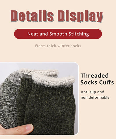 3 Pairs Merino Wool Thermal Socks for Men – Super Thick Winter Crew Socks with Fleece Terry Lining