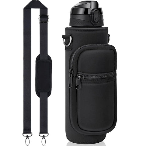 32 oz Motivational Water Bottle with Sleeve – Leakproof BPA-Free Bottle with Straw, Time Marker & Adjustable Strap Carrier (1L)
