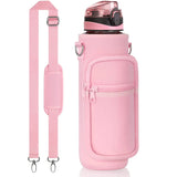 32 oz Motivational Water Bottle with Sleeve – Leakproof BPA-Free Bottle with Straw, Time Marker & Adjustable Strap Carrier (1L)