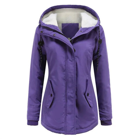 Women's Warm Hooded Parka – Thick Plush Mid-Length Winter Coat (S–5XL)