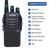 2 or 4 Pack Baofeng BF-888S V2 UHF Long-Range Walkie Talkies – 16-Channel Portable Two-Way Radios (400–470MHz, 5–10W, High-Capacity Battery)