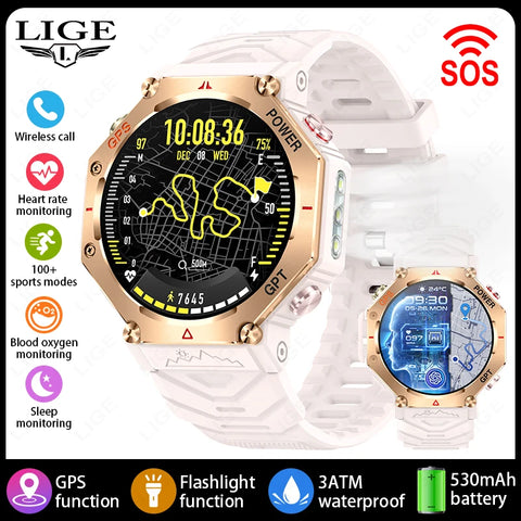 LIGE 2025 GPS Smartwatch for Men – Outdoor Sport Watch with AI Assistant, Compass, Altimeter, Barometer, and 3ATM Waterproof Protection