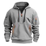 Unisex Multi-Pocket Fleece Hooded Pullover – Plus Size Casual Zip-Up Sweatshirt