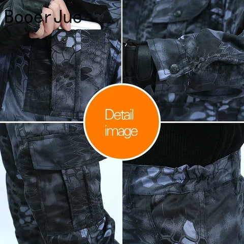 Men’s Wear-Resistant Outdoor Workwear Set – Black Python Pattern | Durable Polyester Tracksuit