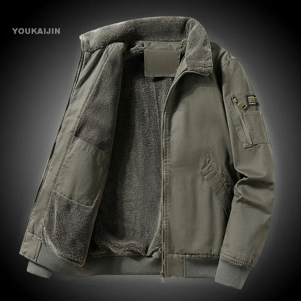 Men's Pilot Bomber Jacket – Winter Fleece-Lined Tactical Windbreaker