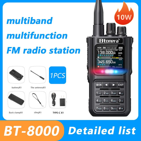 BTONERA BT-8000 Full-Band Ham Radio – 256CH Dual PTT Two-Way Radio with Airband, NOAA, Marine, and Scrambler