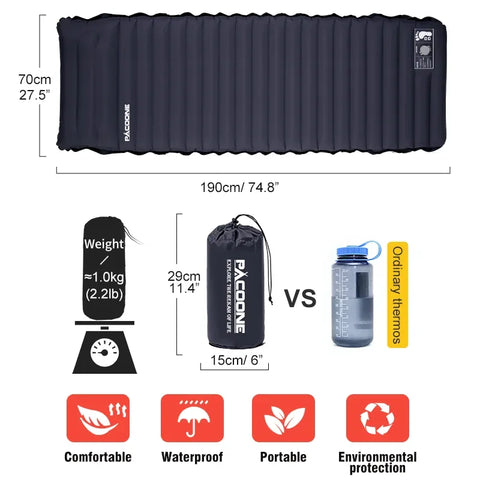 Ultralight Self-Inflating Camping Mattress with Built-In Foot Pump – 10cm Thick TPU Nylon Sleeping Pad for Hiking, Travel & Fishing