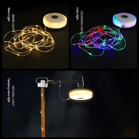 4-in-1 LED Camping Light Strip – 10M Waterproof Rechargeable Tent & Atmosphere Lamp with USB Power Bank (Military Green)