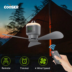12000mAh Rechargeable Camping Ceiling Fan with LED Light & Remote | Portable Tent Cooling Fan
