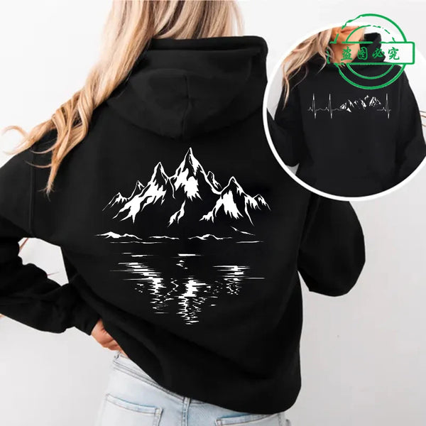 Women's Mountain Graphic Hoodie – Fleece-Lined Pullover for Hiking & Outdoor Adventure
