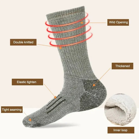 Men’s Merino Wool Thermal Socks – Thickened Winter Hiking & Mountaineering Socks | Breathable, Cushioned, Odor-Resistant