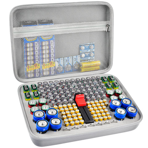 Battery Organizer Case with Tester – Large Capacity Storage Holder for Home & Garage