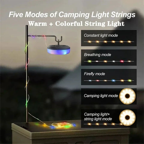 4-in-1 LED Camping Light Strip – 10M Waterproof Rechargeable Tent & Atmosphere Lamp with USB Power Bank (Military Green)