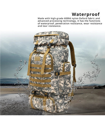 Rilibegan 70L Tactical Hiking Backpack – Camouflage, Waterproof