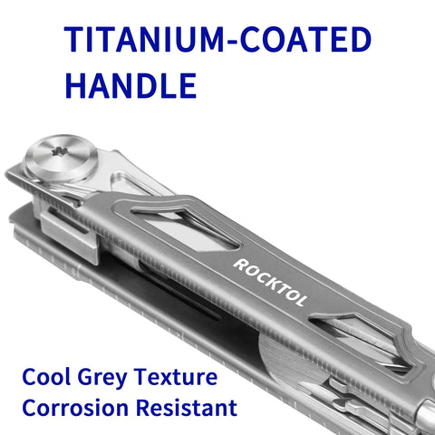ROCKTOL ST02 12-in-1 Folding Multitool Pocket Knife – Titanium-Plated Handle, Stainless Steel Blade