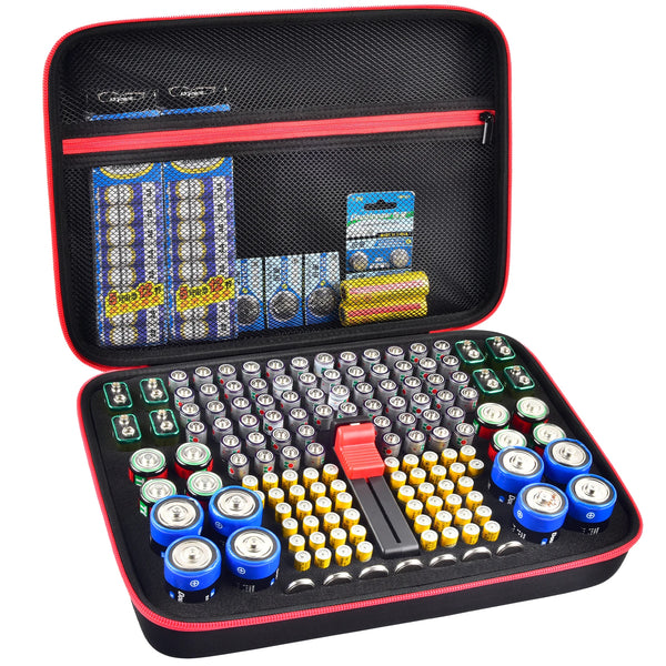 Battery Organizer Case with Tester – Large Capacity Storage Holder for Home & Garage