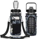 Half Gallon Motivational Water Bottle with Sleeve – 64oz Leak-Proof BPA-Free Bottle with Straw, Time Markers & Adjustable Strap