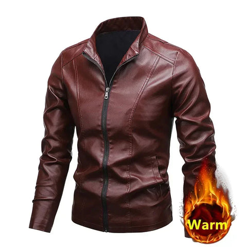 Men's PU Leather Stand Collar Motorcycle Jacket – Casual Windbreaker Biker Coat