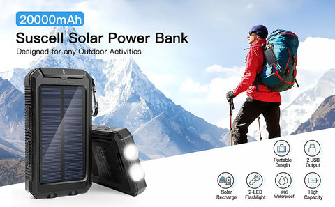 Solar Power Bank – Waterproof, Fast Charging, High-Capacity Powerbank with SOS & LED Light for Outdoor Survival