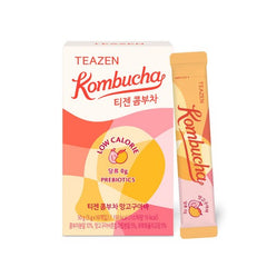 Teazen Kombucha package with a stick pack on a white background
