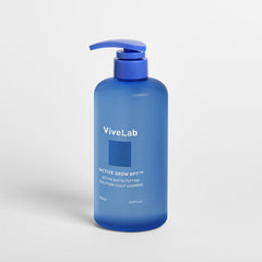 Blue bottle of ViveLab shampoo on a white background