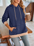 Lovelet Drawstring Striped Long Sleeve Hoodie