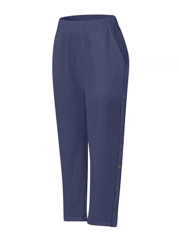 Full Size Side Button Decor Pants Plus Size