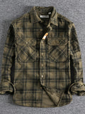 Men's Plus Size Button Down Plaid Corduroy Shirt with Chest Pockets