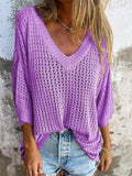 Full Size Openwork V-Neck Knit Cover Up Plus Size