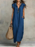 Full Size Ruffled V-Neck Cap Sleeve Maxi Dress Plus Size