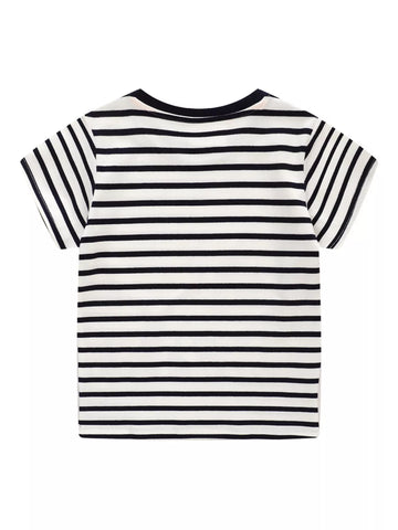 Children's Embroidered Striped Round Neck T-Shirt